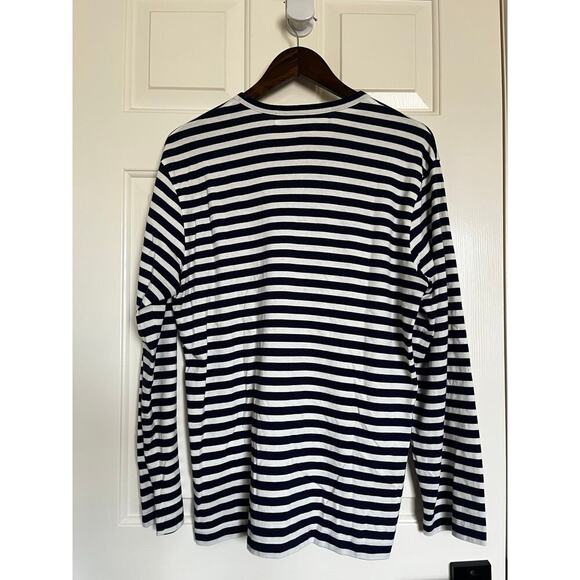 PLAY Comme de Garcons Striped Double Heart Long Sleeve Tee Large White Navy - Picture 9 of 9